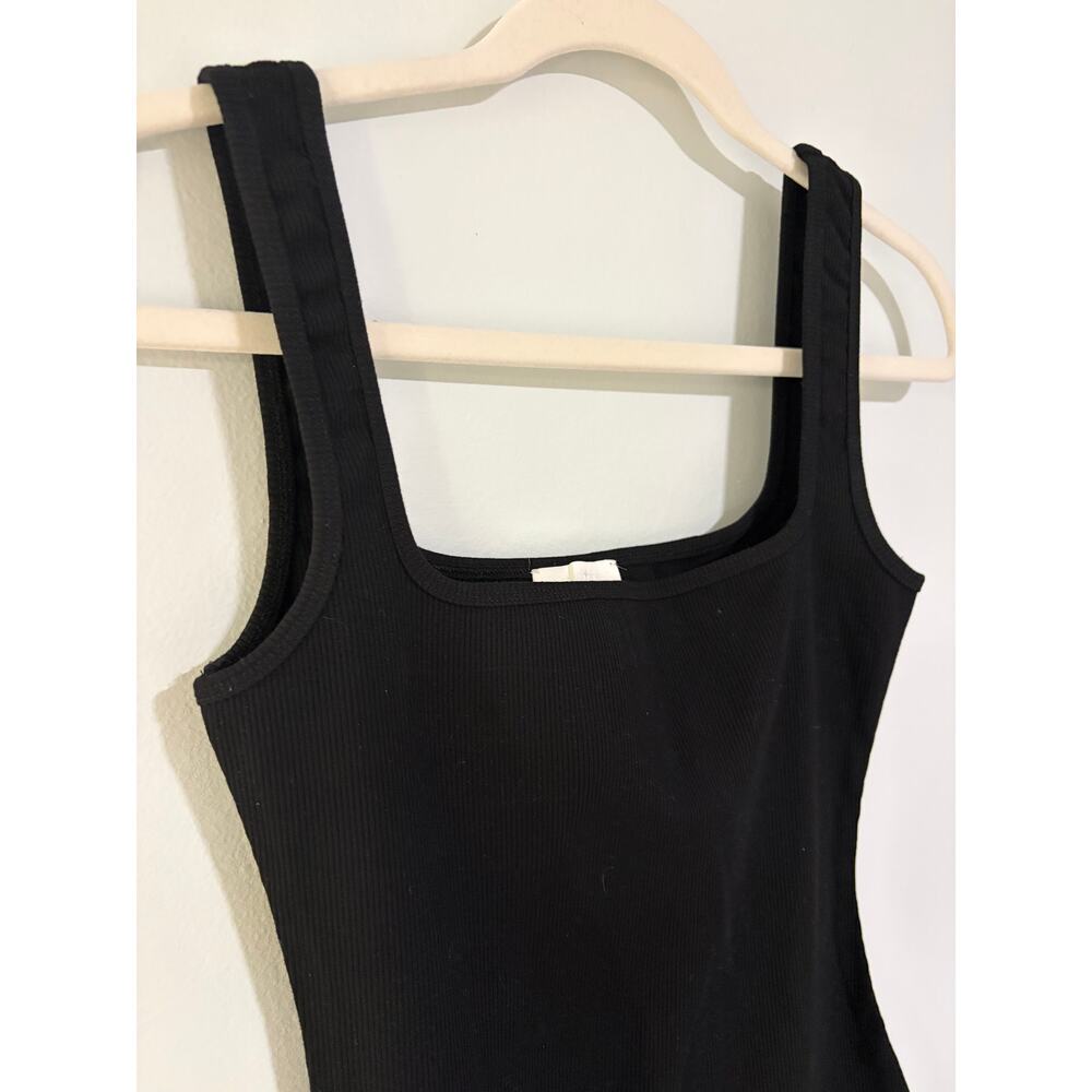 MESHKI Black Ribbed Bodycon Mini Dress Women's Small Square Neck - Picture 4 of 8